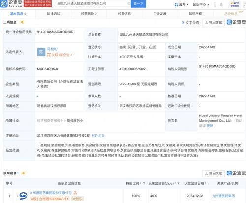 九州通于湖北新设天鹅酒店管理子公司